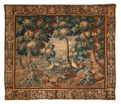 AUBUSSON, fin du XVIIème-début du XVIIIème siècle Tapisserie en laine polychrome...