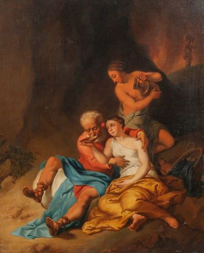 Christian Wilhem Ernst DIETRICH (Weimar 1712 - Dresde 1774) Loth et ses filles.
Huile...