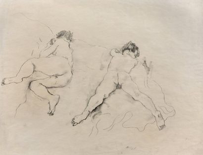 Jules PINCAS dit PASCIN (1885-1930) Deux nus allongés.
Dessin au fusain.
Porte le...