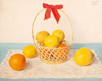 Augustin ROUART (1907-1997) Nature morte au panier de citrons et oranges.
Huile sur...