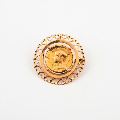 null Broche pendentif en or jaune (750) orné d'une médaille figurant la Vierge Marie...