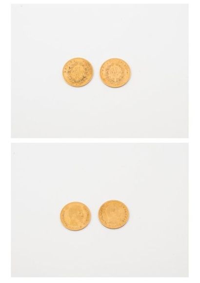 France 

Lot de deux pièces de 10 francs or, Napoléon III, 1855 Paris, 1857 Paris....