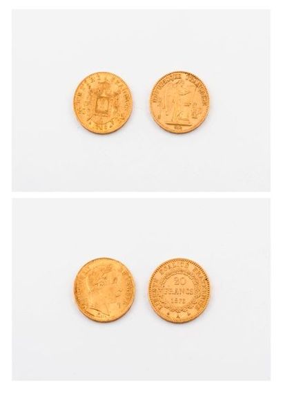 France 

Deux pièces de 20 Francs or : 

- Napoléon III, Tête laurée, 1868 Strasbourg....