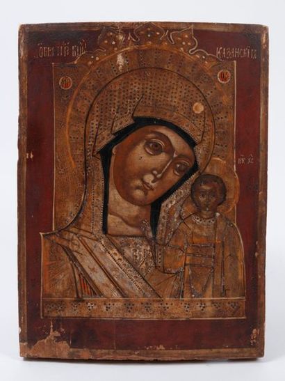 RUSSIE, fin du XIXème siècle 

Icône.

La Vierge de Kazan.

Tempera sur panneau de...