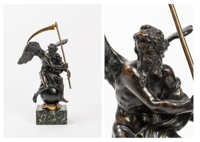Dans le gout du XVIIème siècle 

Chronos.

Epreuve en bronze à patines brune et or

Socle...