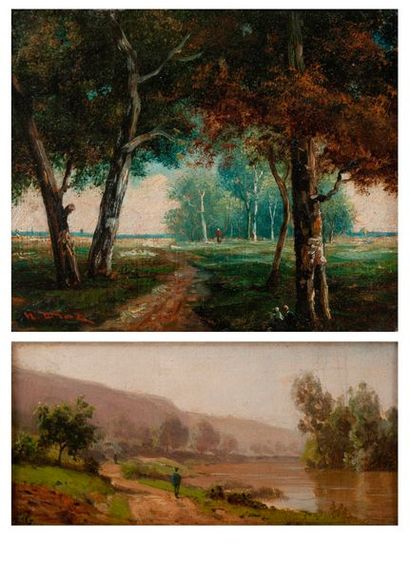 Attribué à Karl GIRARDET (1813-1871) 

Promeneur en bord de rivière.

Huile sur toile,...