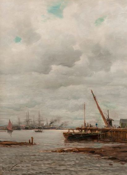 LECOMTE (XIX-XXème) 

Port avec voiliers et vapeurs à quai.

Huile sur toile.

Signée...