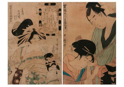 null Paire d'estampes japonaises : 

- Geishas en promenade. 

36,5 x 24 cm (à vue)....