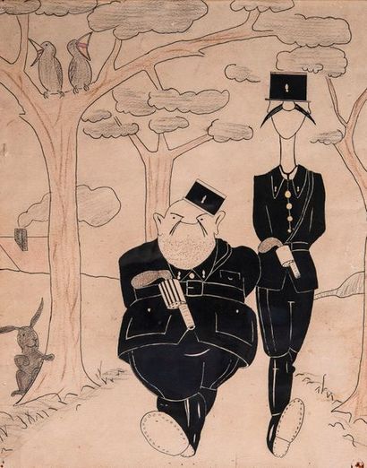 Albert DUBOUT (1905-1976), attribué à 

Etude, deux personnages. 

Encre et crayons...