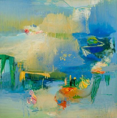 Moris GONTARD (1940) 

Les étangs bleus. 

Acrylique sur toile. Signée en bas à droite....