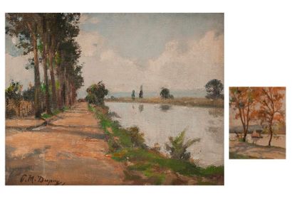 Paul Michel DUPUY (1869-1949) 

Paysages près d'une rivière. 

Deux huiles sur Isorel....