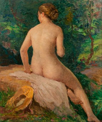 Constantin FONT (1890-1954) 

Après le bain.

Huile sur toile, signée en bas à gauche.

Étiquette...