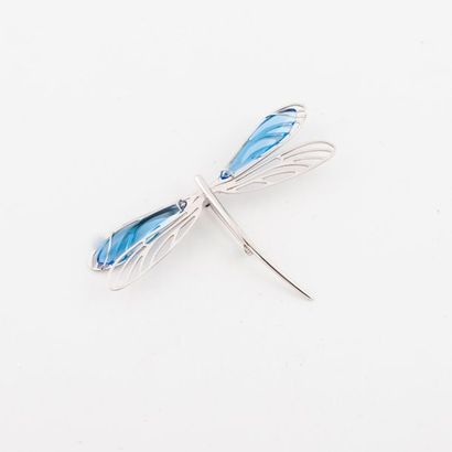 LALIQUE 

Broche libellule en argent (925 / min. 800) et verre bleu sur les ailes....