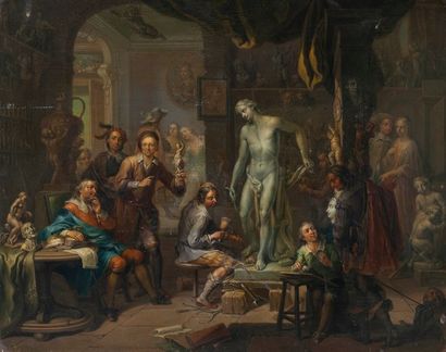 Frans Christophe JANNECK (Graz (Autriche) 1703-Vienne 1761) 1 - L'Atelier du peintre.
Huile...