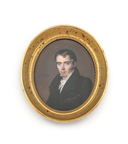 Amélie DUBIGNY née d'AUTEL (Paris 1793-1861) Portrait d'homme en redingote noire,...