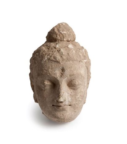 INDE - GANDHARA, ART GRÉCO-BOUDDHIQUE, IIE/IVE SIÈCLE Tête de bouddha en stuc, la...