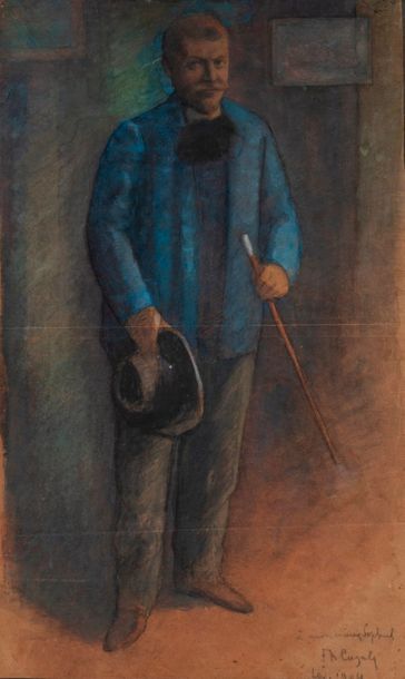 Frédéric Auguste CAZALS (1865-1941) 

Portrait d'homme en pied tenant sa canne et...