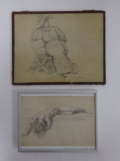 Camille LEFEVRE (1853-1947) 

Nu allongé - Femme assise sur une chaise de jardin....
