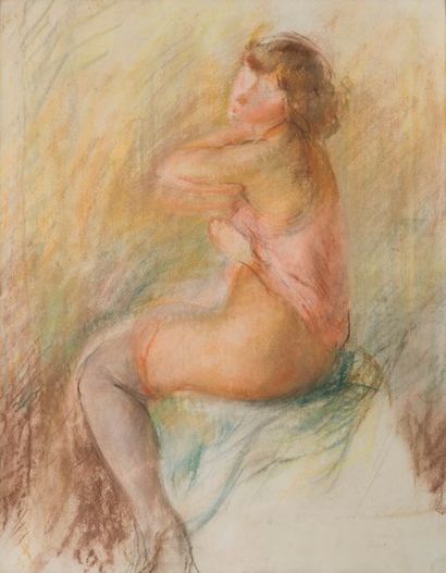 Attribué à Henri FEHR (1890-1974) 

Jeune femme se déshabillant. 

Pastel sur papier....