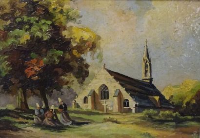 Ecole du XXème siècle 

Chapelle Saint Fiacre.

Huile sur panneau.

21 x 29,5 cm...