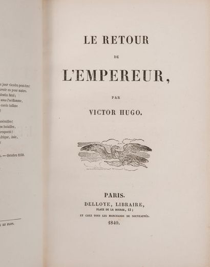 HUGO (Victor). Le Retour de l'Empereur.
Paris, Delloye, 1840. In-8, demimaroquin...