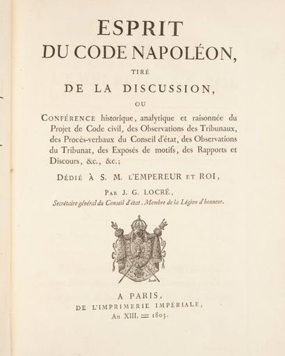 LOCRÉ (JEAN-GUILLAUME). Esprit du Code Napoléon, tiré de la discussion, ou
Conférence...