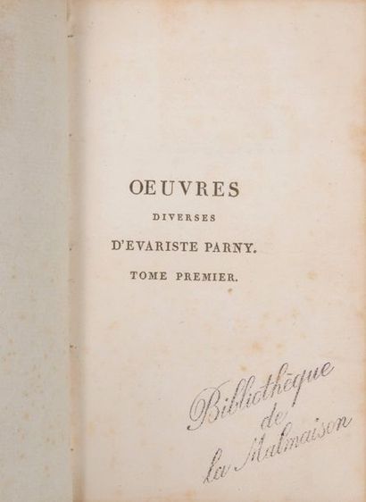 PARNY (Evariste). OEuvres diverses. Paris Debray, 1802. 2 volumes in-12, maroquin...
