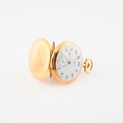 LIP, Chronomètre 

Montre de gousset en or jaune (750). 

Couvercle à fond rayonnant....
