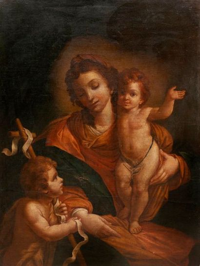ECOLE ITALIENNE DU XVIIème SIECLE 

Vierge à l'Enfant Jésus et Saint Jean-Baptiste...