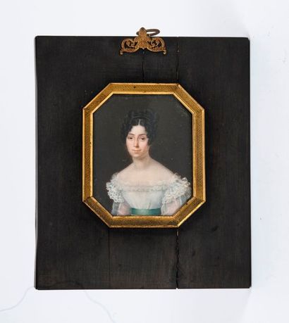 École FRANÇAISE de la première moitié du XIXème 

Portrait de femme en buste à la...