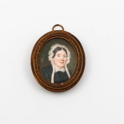F. SICURAC (XIXème) 

Portrait de femme en buste au bonnet de dentelle. 1851.

Miniature...