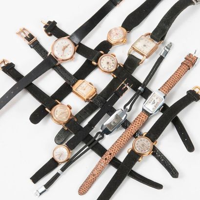 null Lot de 10 montres de dames dont LIP, MATEX, REGOR. 

Boîtiers en acier. 