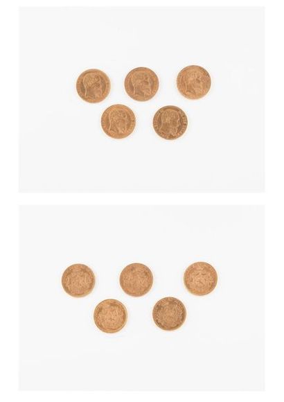 null BELGIQUE 

Lot de 5 pièces de 20 Francs belges, or, Léopold II : 

- 1870 x1....