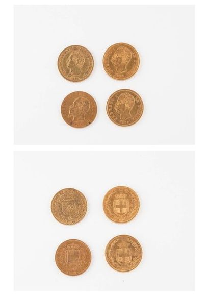null ITALIE 

Lot de 4 pièces de 20 Lires or : 

- Charles Felix, 1828. 

- Vittorio...