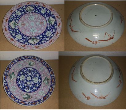 CHINE, début du XXème siècle 

Deux plats creux en porcelaine à décor polychrome...