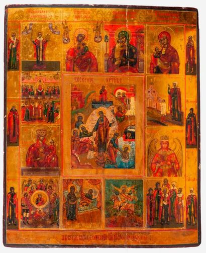 RUSSIE, première moitié du XIXème siècle 

Icône de l’Anastasis du Christ, entourée...