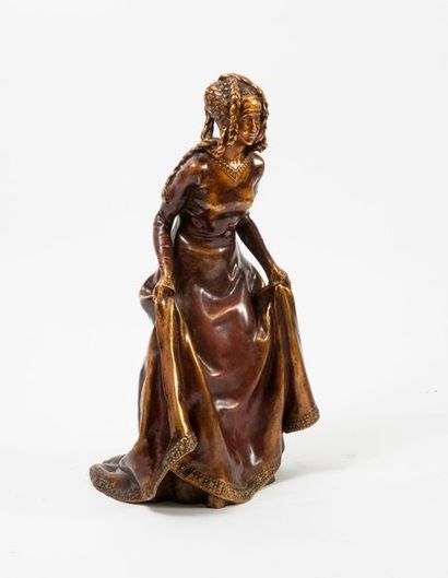 D'après Alexandre CLERGET (1856 - 1931) 

Femme en robe médiévale.

Épreuve en bronze...