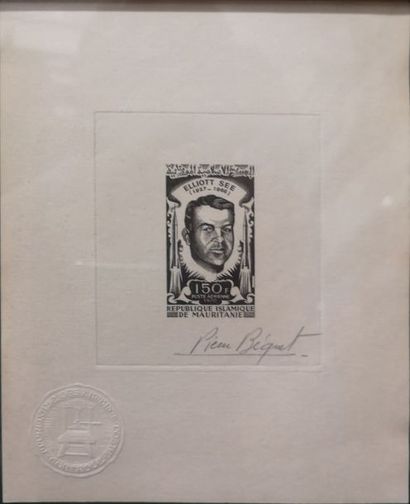 Pierre BEQUET 

Elliott See.

Epreuve d'artiste pour un timbre-poste de 150 Fr.

Signée...