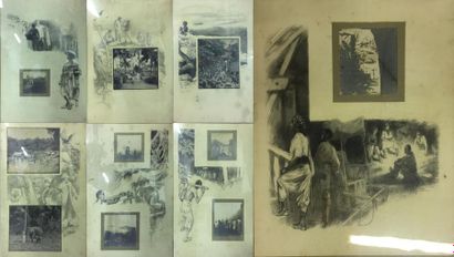 BIRON ROGER (XIXème-XXème s.) 
Ensemble de sept dessins sur papier encadrant des...