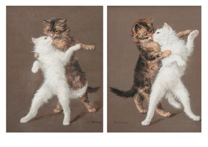 Yvonne LAUR (1879-1943) 

Couples de chats dansant.

Deux gouaches sur papier. 

Signées...