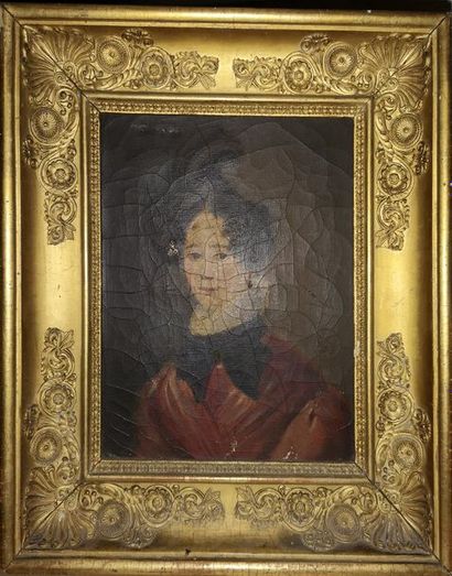 ECOLE FRANÇAISE du premier tiers du XIXème siècle 

Femme en buste à la robe rouge.

Huile...