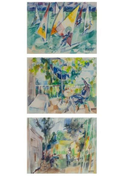 Jean CLUSEAU-LANAUVE (1914-1997) 

Les planches à voile. 

Aquarelle. 

Signée en...
