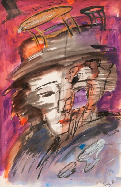 Zvi MILSHTEIN (1934) 

Personnage, 1986. 

Aquarelle sur papier. 

Signée en bas...