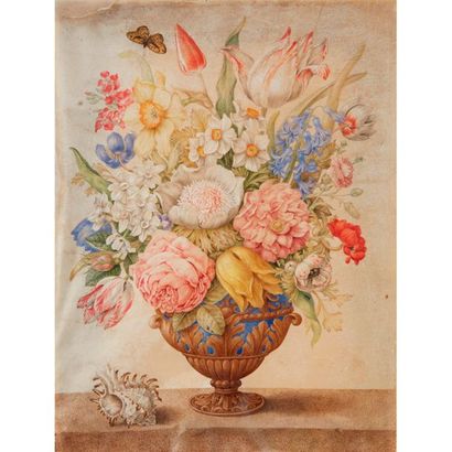 Giovanna Garzoni (Italian, 1600–1670) Fleurs dans un vase en lapis-lazuli sur un... Gazette Drouot