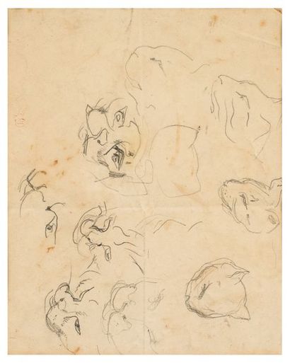 Eugène DELACROIX (1798-1863) Étude de félins Dessin à l'encre au recto, au crayon...