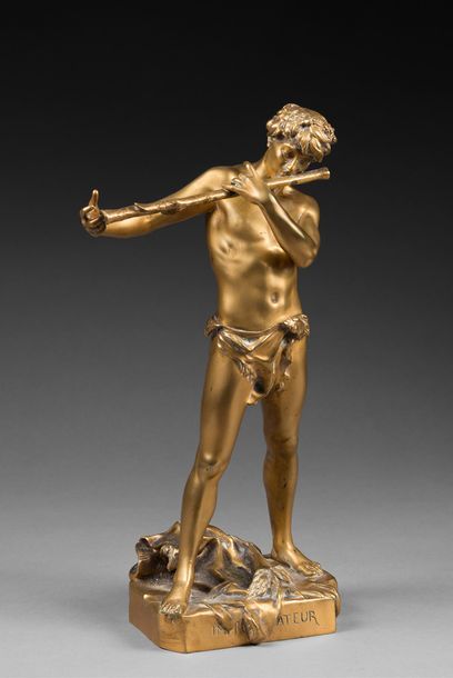 Félix CHARPENTIER (1858-1924) 
L'improvisateur
Bronze à patine dorée, titré et signé.
Cachet...