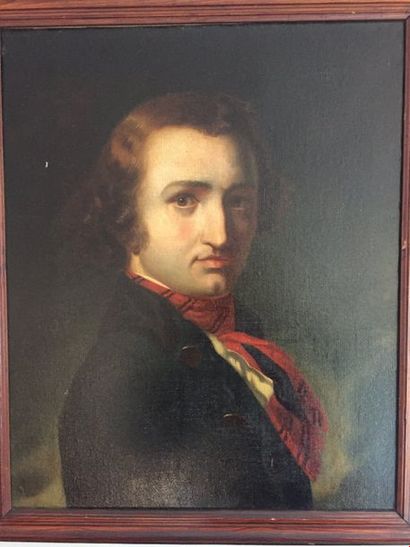 ECOLE FRANCAISE ROMANTIQUE Milieu du XIXe siècle 
Portrait d'homme au foulard rouge...