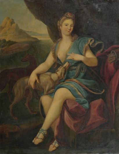 ECOLE FRANCAISE vers 1700 Le repos de Diane Huile sur toile H. 92 - L. 74 cm