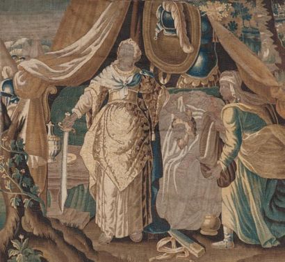 null TAPISSERIE d'Aubusson en laine et soie: Judith et Holopherne. XVIIe siècle....