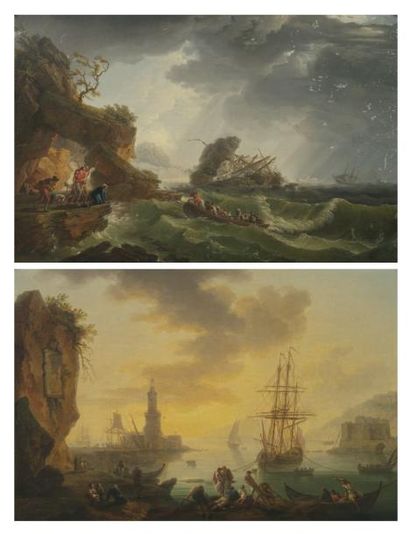 VERNET Claude Joseph (Ecole de) 1714 - 1789 1 - Scène de port ou la remontée des...